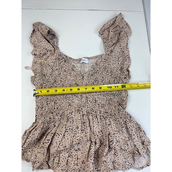 Japna Ruffled Sleeve Smocked Peplum Top, Beige and Black Polka Dot, Square Neck - Picture 3 of 7